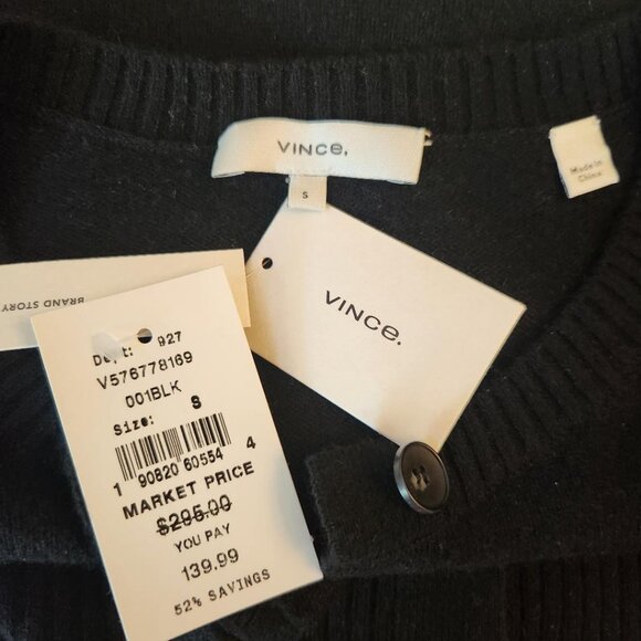 VINCE  Cashmere Crewneck Cardigan Sweater in Black, SMALL - Picture 5 of 9
